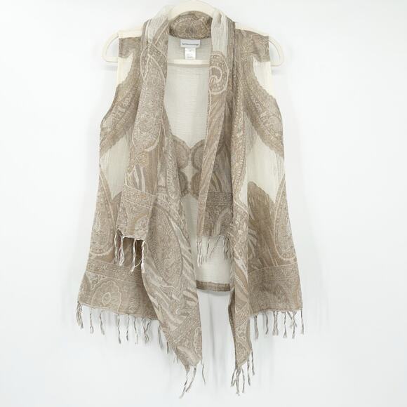 Soft Surroundings Boho Paisley‎ Fringe Open Front 100% Wool Cardigan Vest S/M - Picture 1 of 6